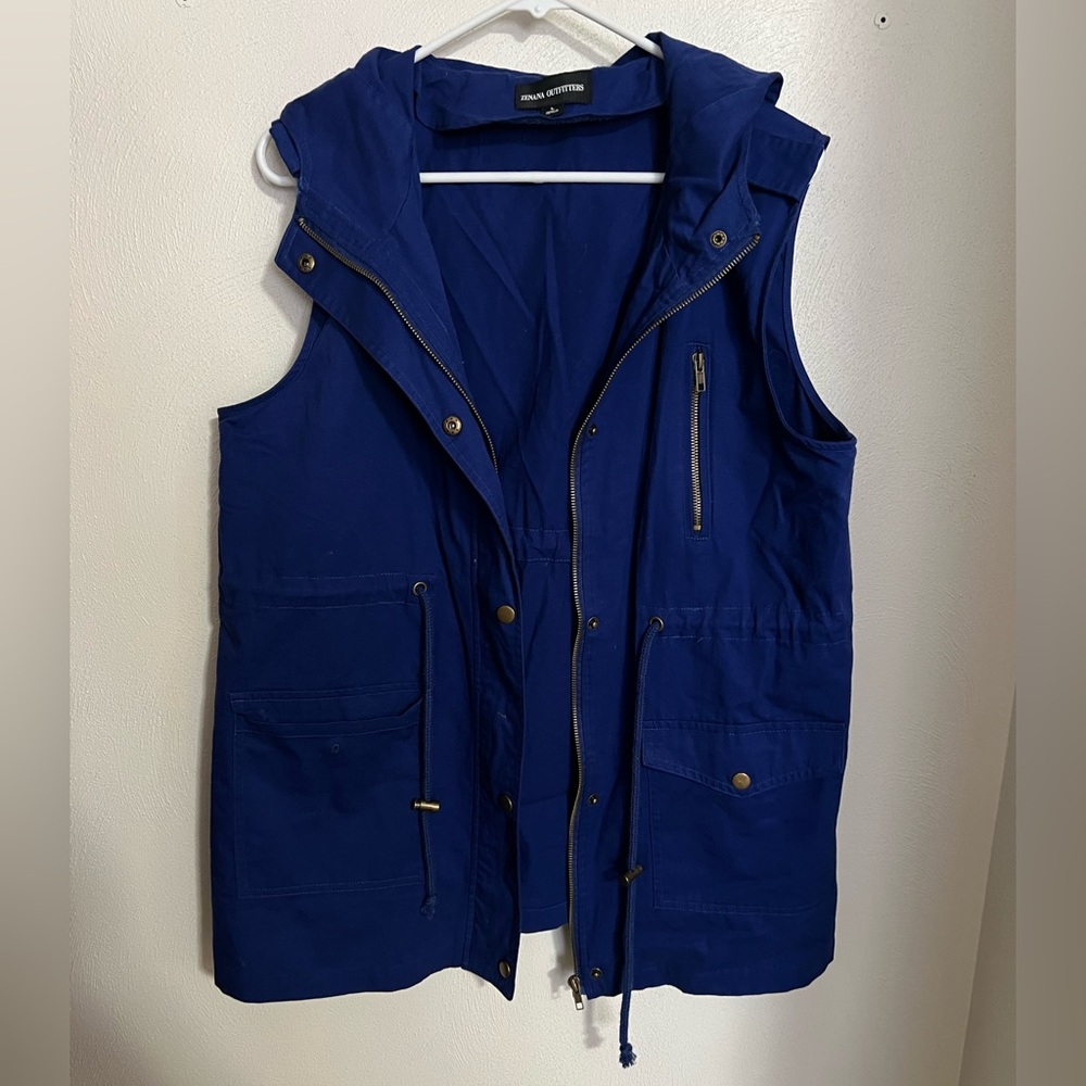 Zenana Outfitters Navy Hooded Utility Vest